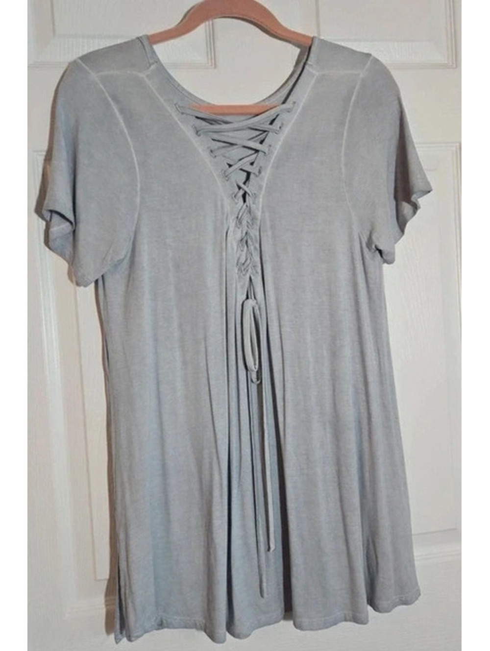 Altar'd State blue gray lace up back tunic top size medium.
